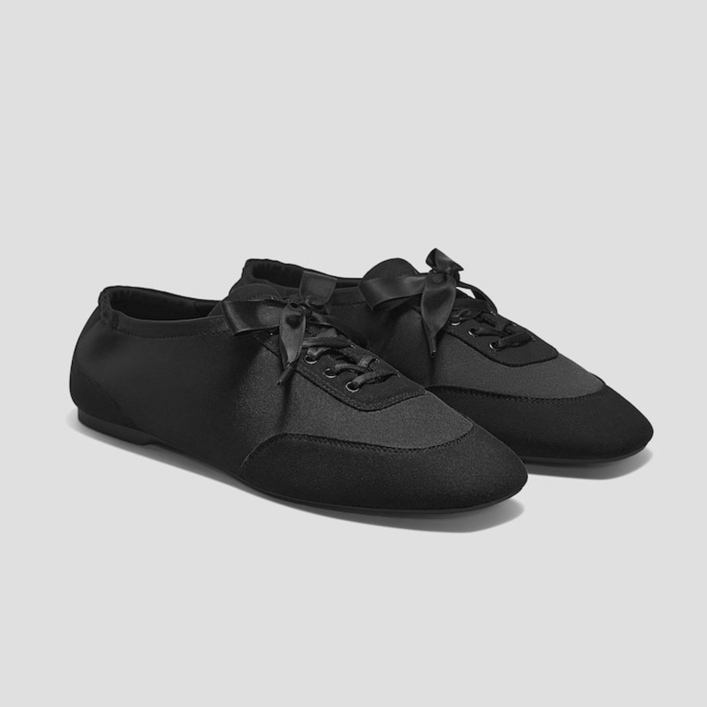 Vivaia Square-Toe Lace-Up Satin Sneakerina (Cristina)